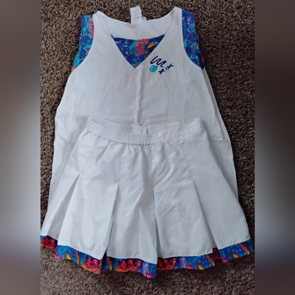 Prince White Athletic Top with Multicolor Abstract Design